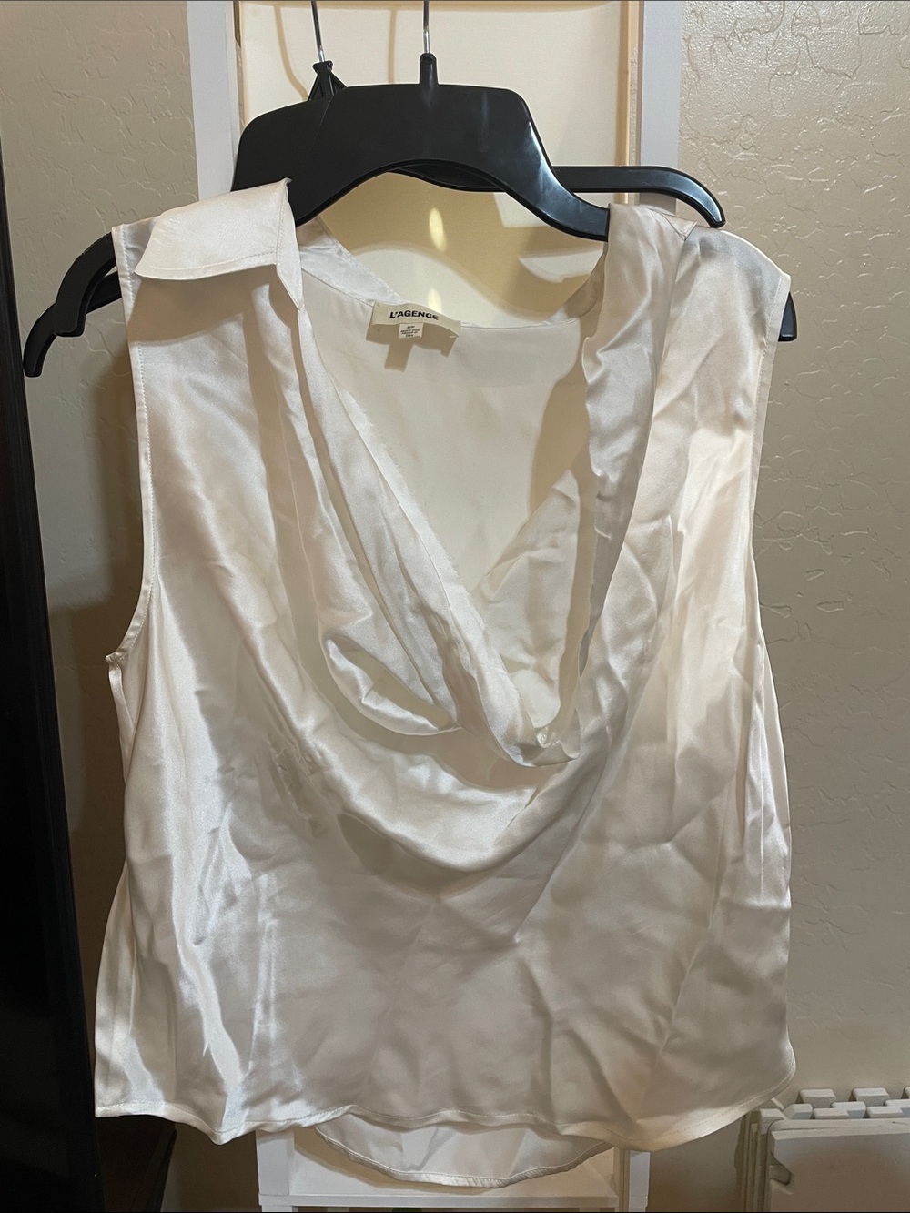 L'AGENCE Ivory Silk Cowl Neck Sleeveless Top